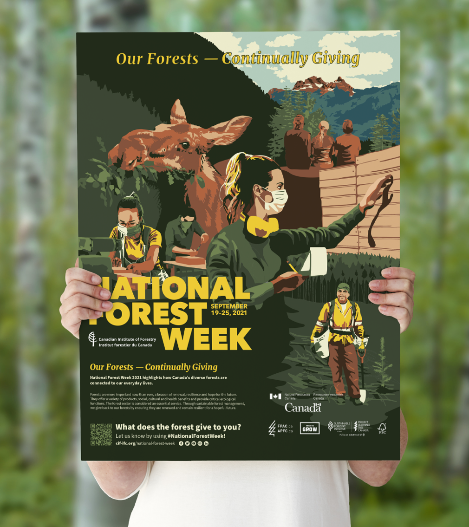 NFW-1 Person holding up a large National Forest Week poster.