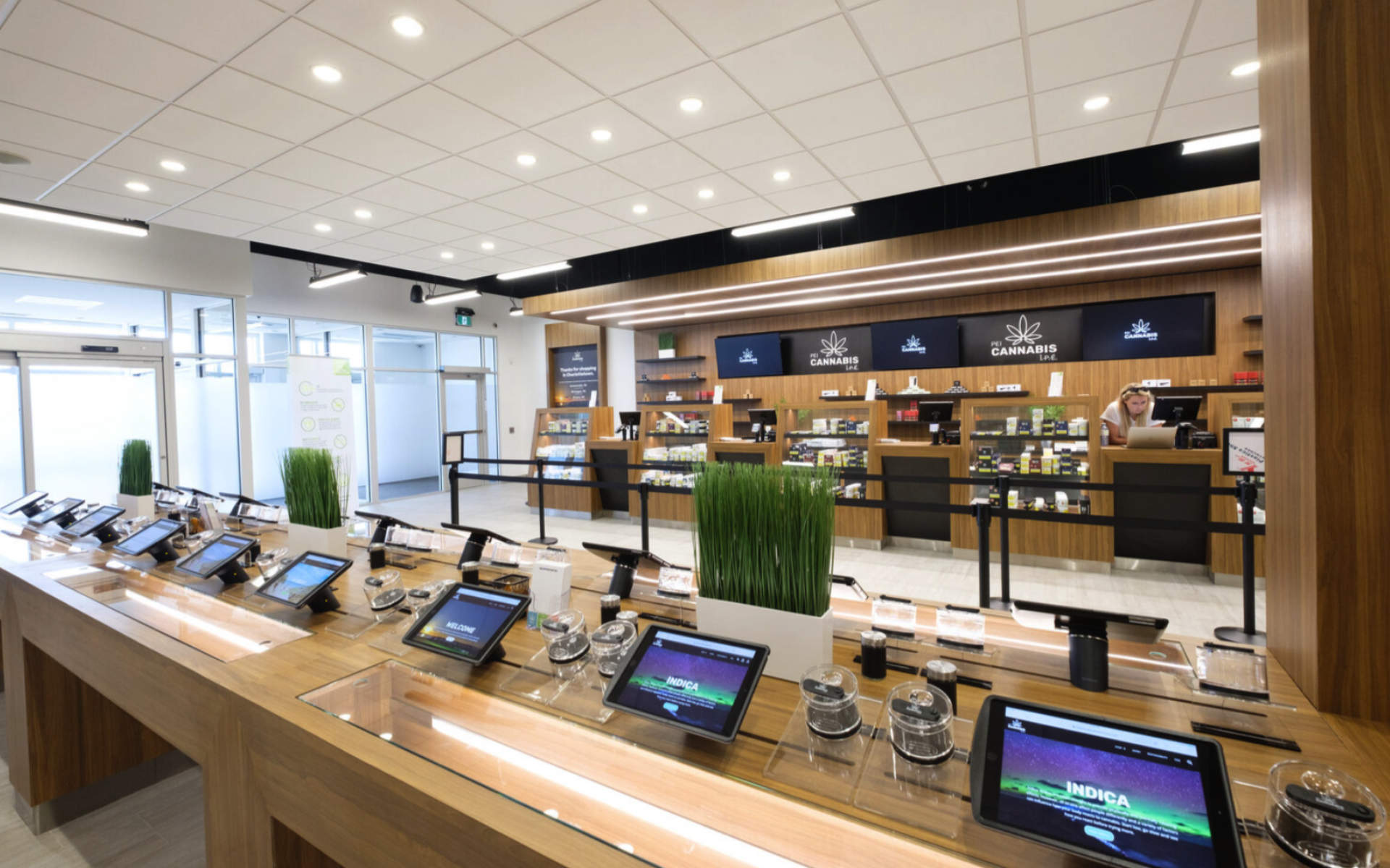 PEI Cannabis Interior design 01 Tablet stations inside PEI Cannabis store.