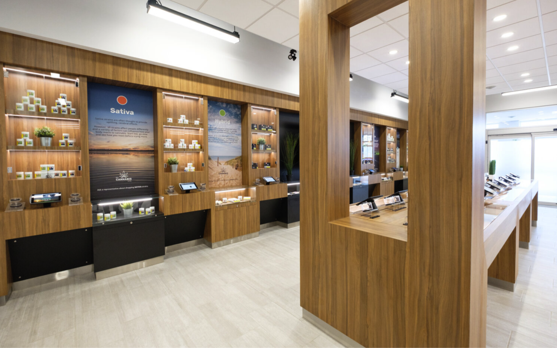 PEI Cannabis Interior design 02 Retail and education display wall inside PEI Cannabis store.