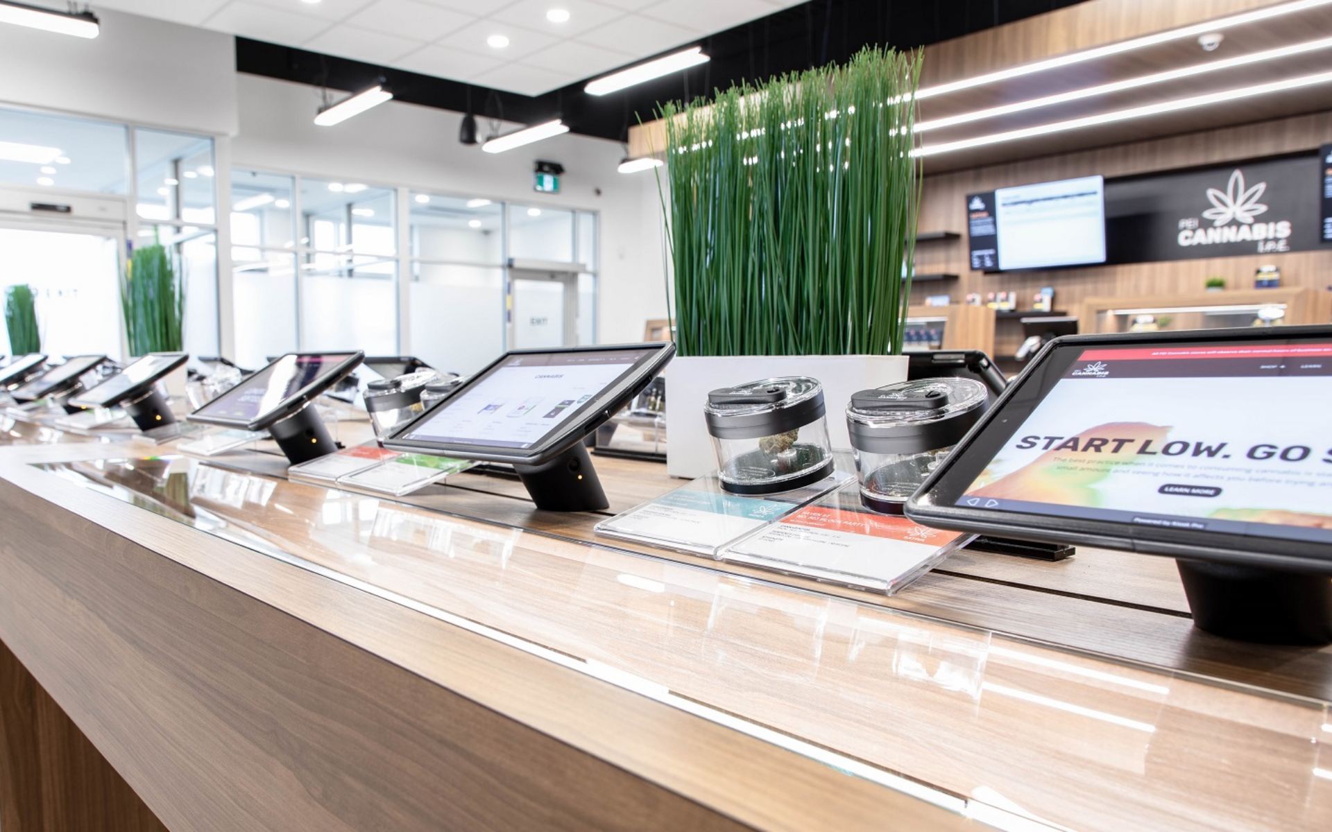 PEI Cannabis Interior design 03 Tablet stations inside PEI Cannabis store.