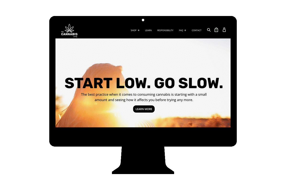 PEI-Cannabis-Website Animated GIF of website landing page on desktop computer.