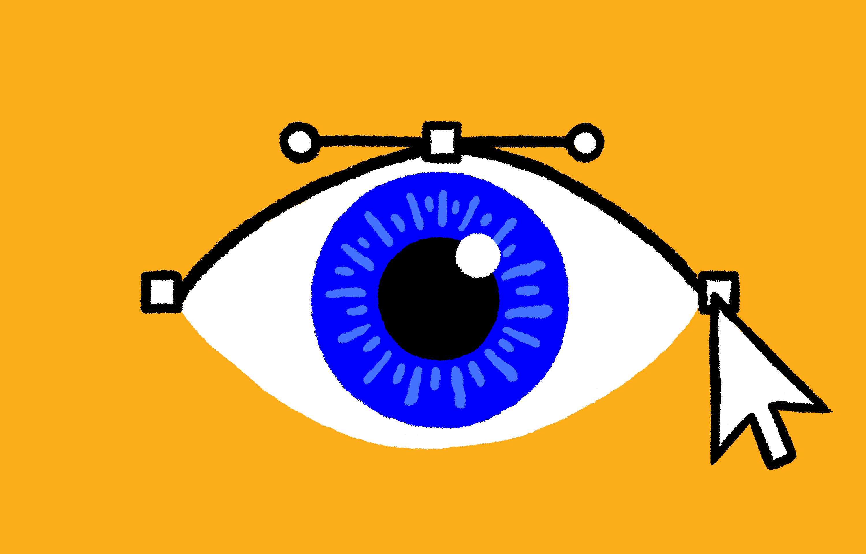 Graphic Design Eyeball with cursor adjusting bezier curve.