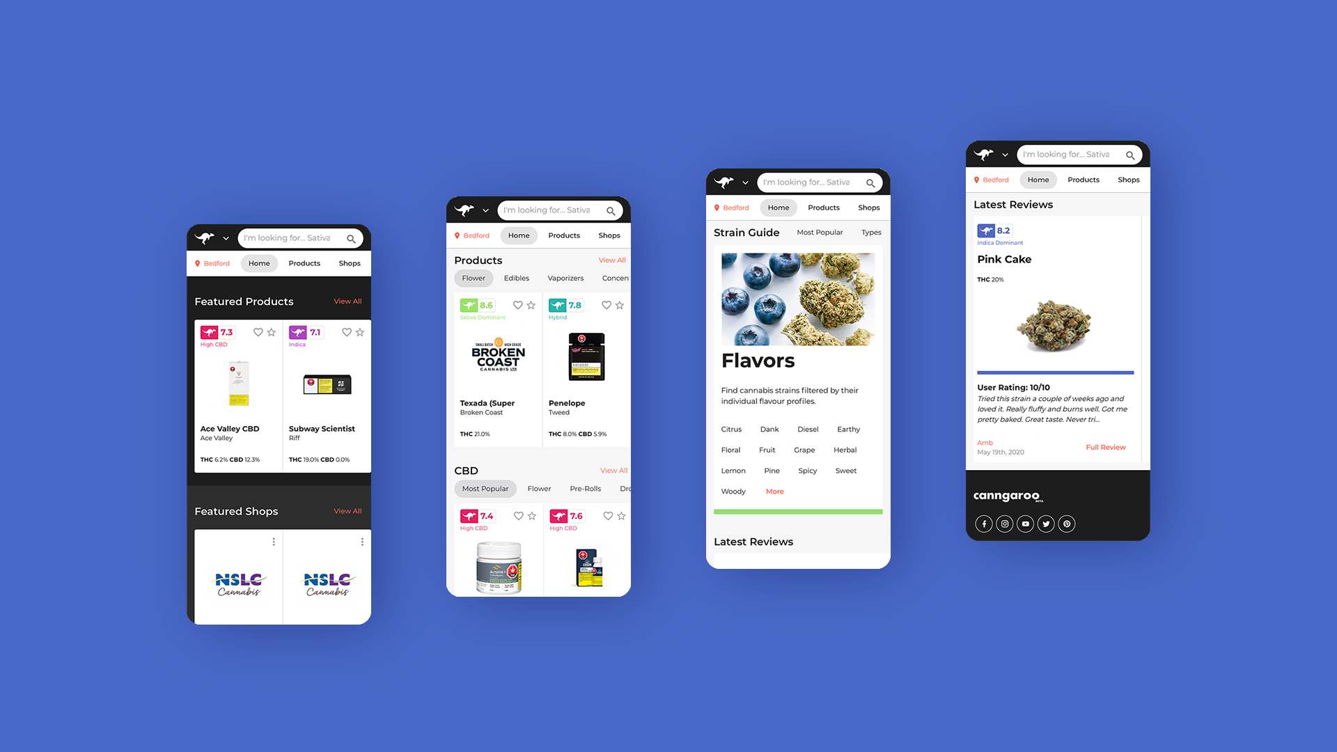Mobile-Home Canngaroo landing page displayed on four mobile devices.